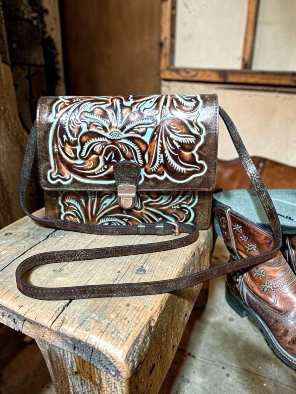 PATRICIA NASH Tooled Laurentina Crossbody Italian Leather Handcrafted Stitching - Picture 6 of 15